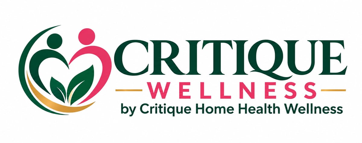 Critique Wellness logo featuring a heart and leaf design with text by Critique Home Health Wellness